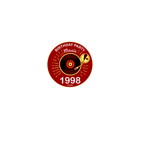 BIRTHDAY PARTY MUSIC, BAKELIT LEMEZJÁTSZÓ 1998 STEREO minta fekete pólón
