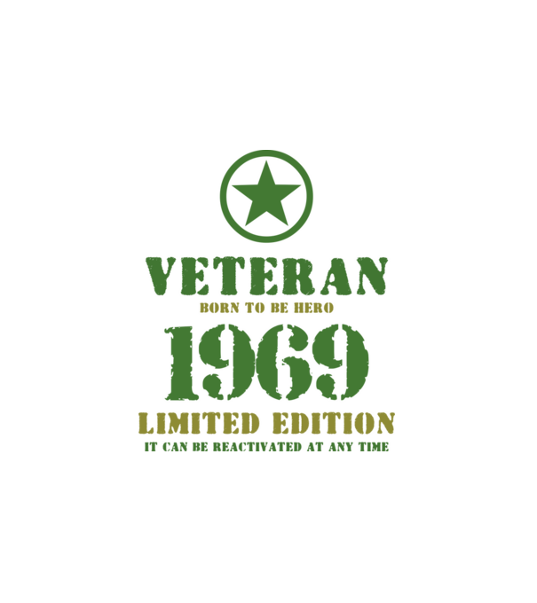 VETERAN, BORN TO BE HERO, SZÜLETÉSNAPI ÉVSZÁM FELIRATTAL 1969 minta fehér pólón