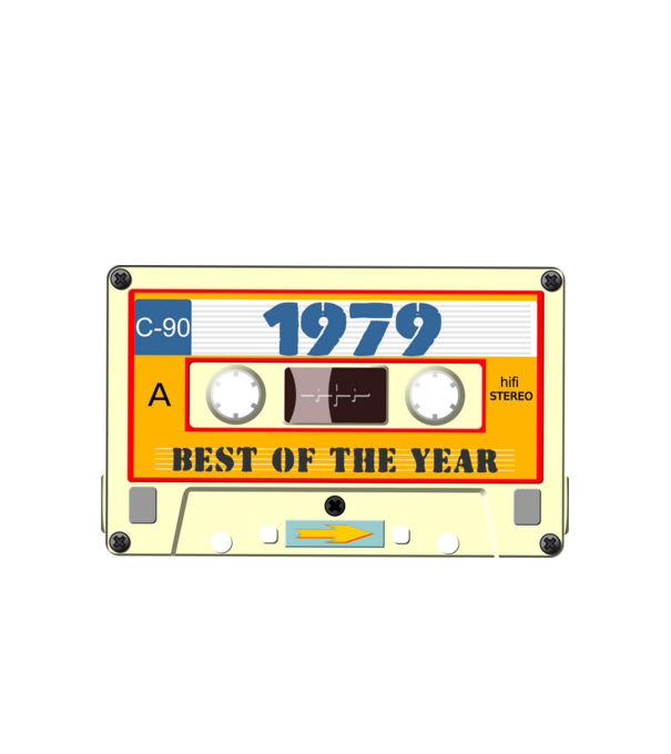 retro születésnapi audio kazetta, magnókazetta, best of the year 1979 minta fehér pólón