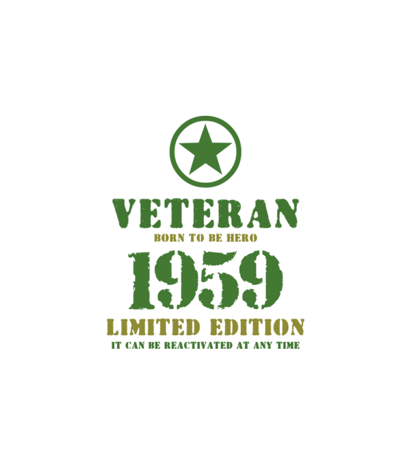 VETERAN, BORN TO BE HERO, SZÜLETÉSNAPI ÉVSZÁM FELIRATTAL 1959 minta fehér pólón
