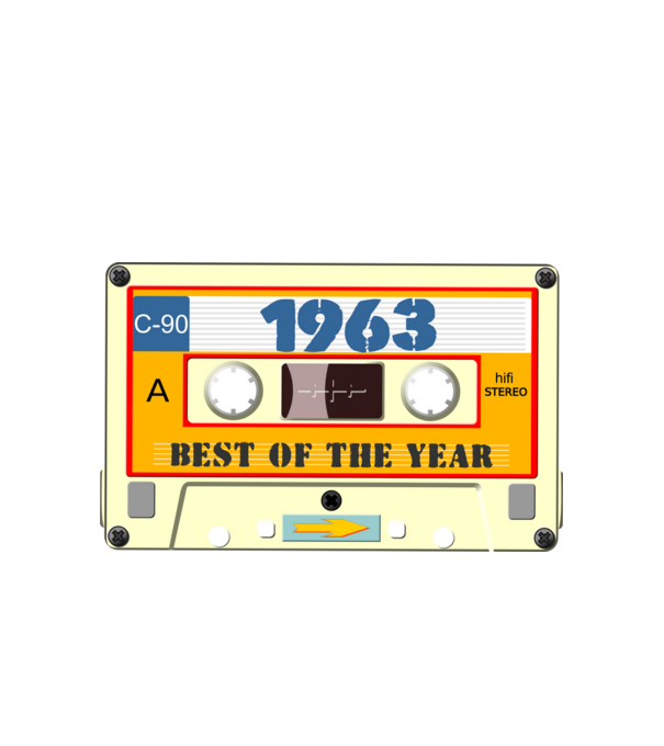 retro születésnapi audio kazetta, magnókazetta, best of the year 1963 minta fehér pólón