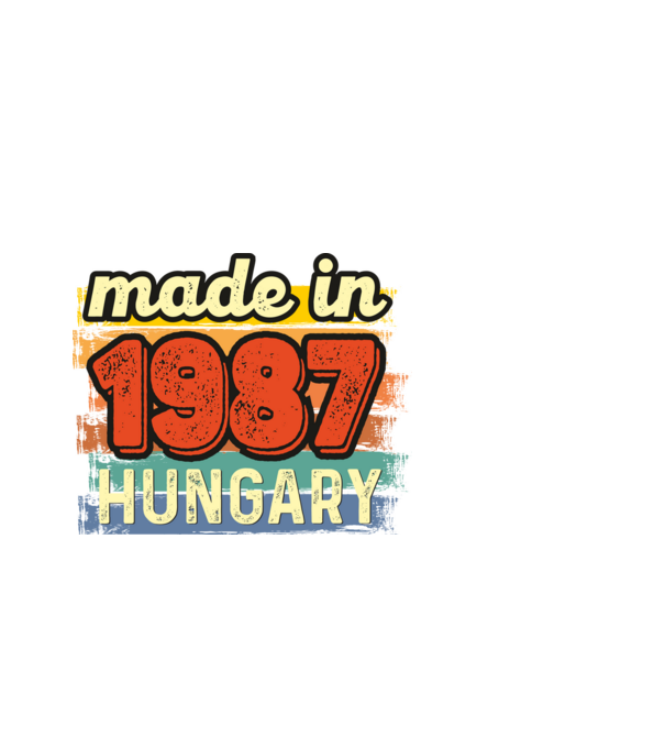 made in hungary felirat, retro évszám, grunge stílus, 1987 minta fekete pólón