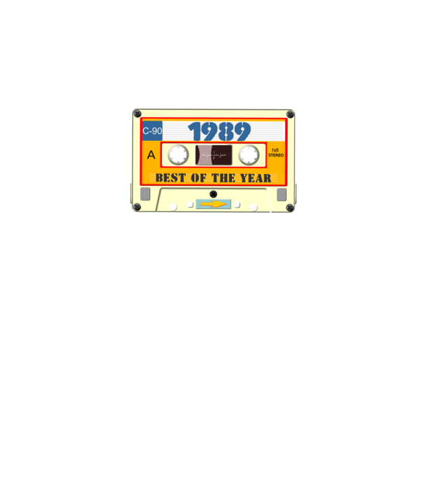 retro születésnapi audio kazetta, magnókazetta, best of the year 1989 minta fekete pólón