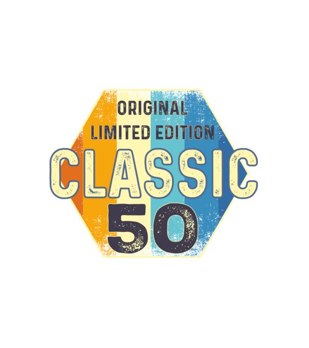 original classic limited edition embléma 50 éves születésnapra minta fehér pólón