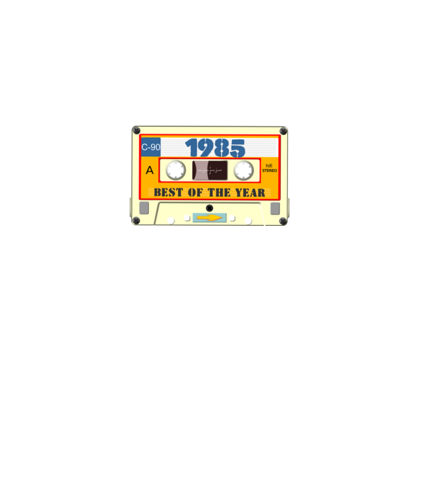 retro születésnapi audio kazetta, magnókazetta, best of the year 1985 minta fekete pólón