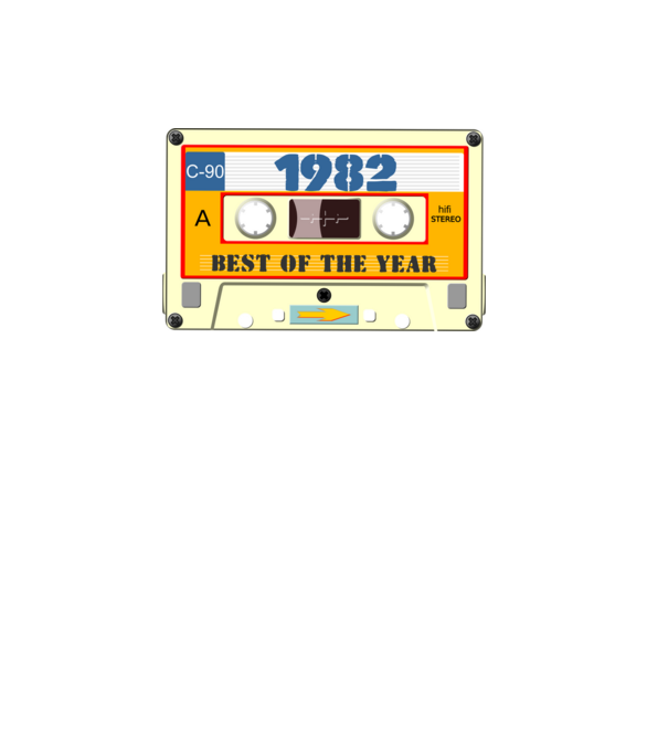 retro születésnapi audio kazetta, magnókazetta, best of the year 1982 minta fehér pólón