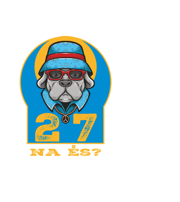 na és 27 éves születésnap, cool kutya sapkában minta fekete pólón