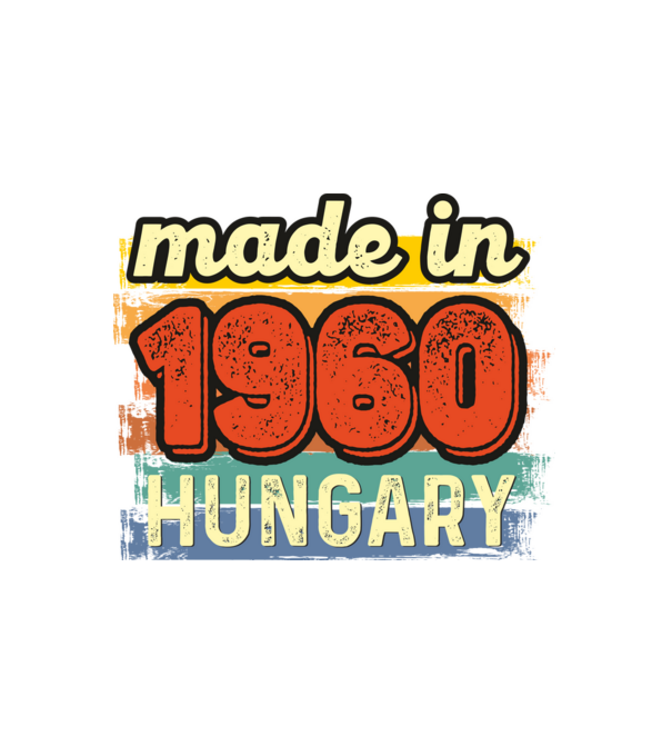 made in hungary felirat, retro évszám, grunge stílus, 1960 minta fehér pólón