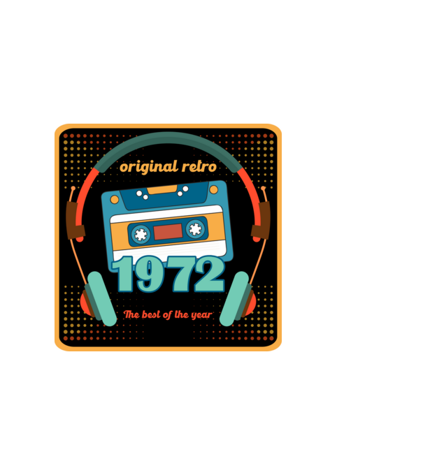 original retro audió kazetta, füles, régi magnókazetta évszámmal. 1972 minta fekete pólón