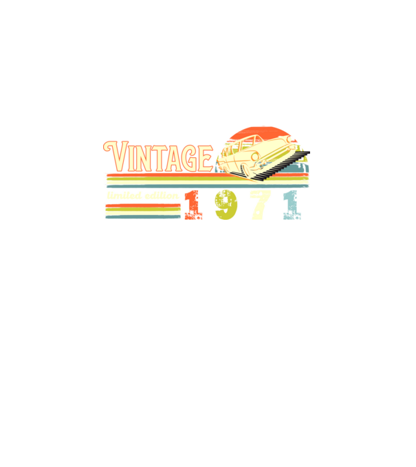 vintage, limited edidtion, retro születésnapi felirat, évszám veterán autóval, 1971 minta fekete pólón