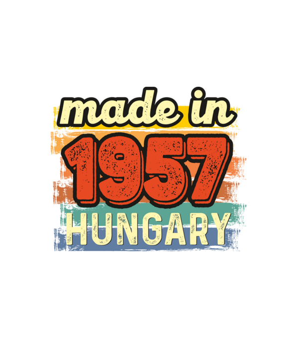 made in hungary felirat, retro évszám, grunge stílus, 1957 minta fehér pólón