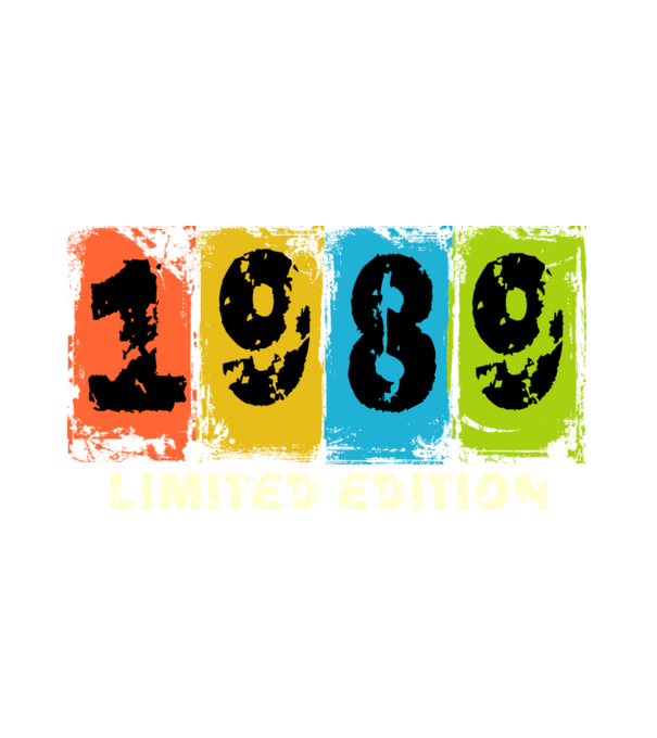 grunge évszám, limited edition felirattal, születésnapi dátum, 1989 minta fehér pólón