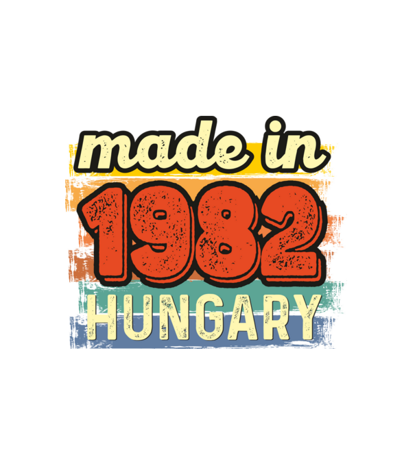 made in hungary felirat, retro évszám, grunge stílus, 1982 minta fehér pólón