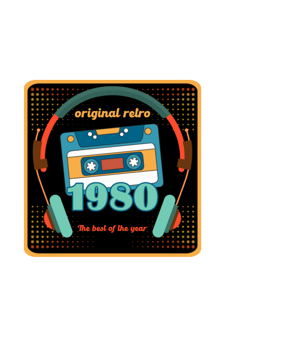original retro audió kazetta, füles, régi magnókazetta évszámmal. 1980 minta világoskék pólón