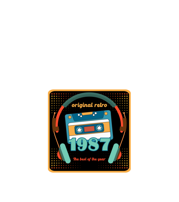 original retro audió kazetta, füles, régi magnókazetta évszámmal. 1987 minta fehér pólón
