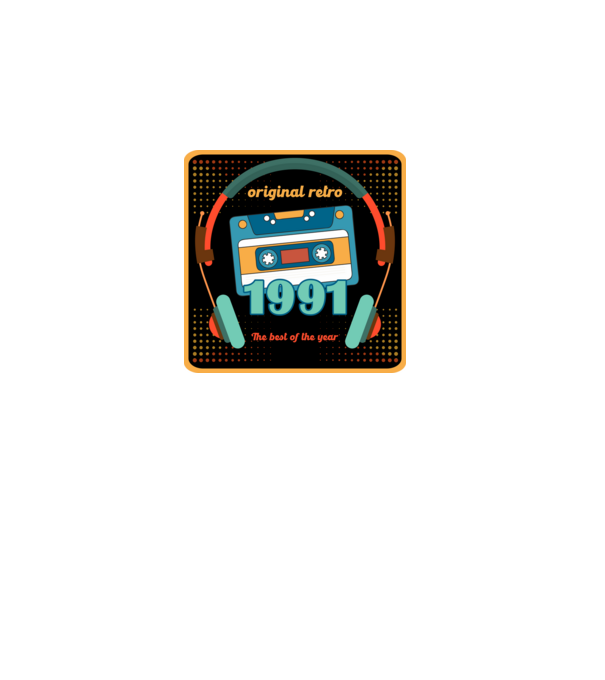 original retro audió kazetta, füles, régi magnókazetta évszámmal. 1991 minta fehér pólón
