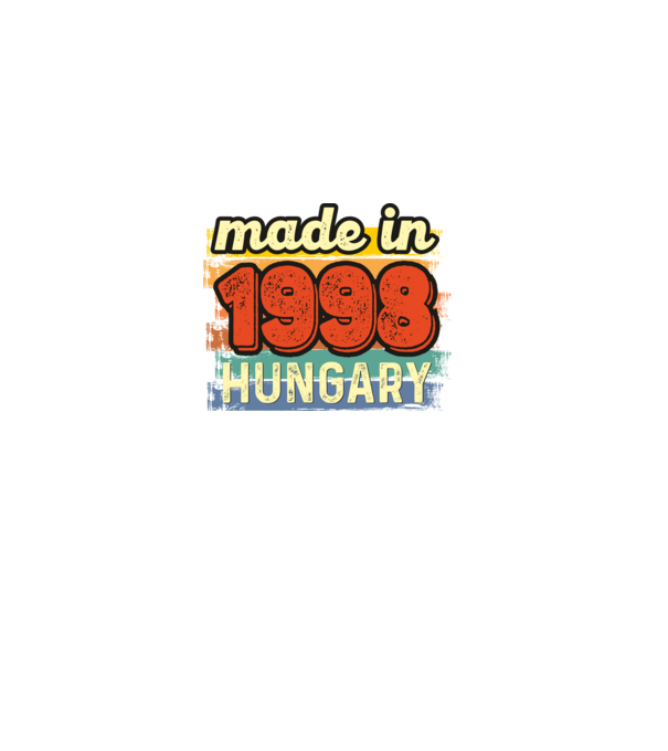 made in hungary felirat, retro évszám, grunge stílus, 1998 minta fekete pólón