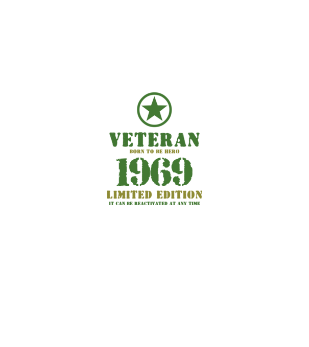VETERAN, BORN TO BE HERO, SZÜLETÉSNAPI ÉVSZÁM FELIRATTAL 1969 minta fekete pólón