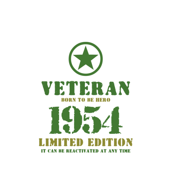 VETERAN, BORN TO BE HERO, SZÜLETÉSNAPI ÉVSZÁM FELIRATTAL 1954 minta fekete pólón