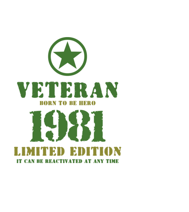 VETERAN, BORN TO BE HERO, SZÜLETÉSNAPI ÉVSZÁM FELIRATTAL 1981 minta fekete pólón