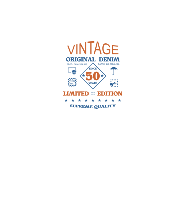 vintage original denim 50 év óta minta fehér pólón