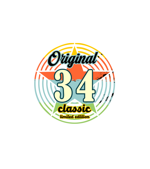 original classic, limited edition, születésnapi embléma, 34 éves minta fehér pólón