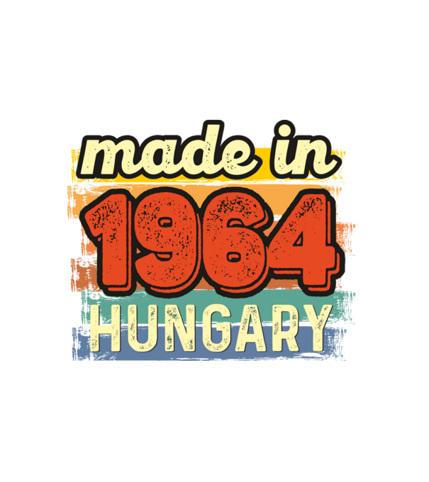 made in hungary felirat, retro évszám, grunge stílus, 1964 minta fehér pólón