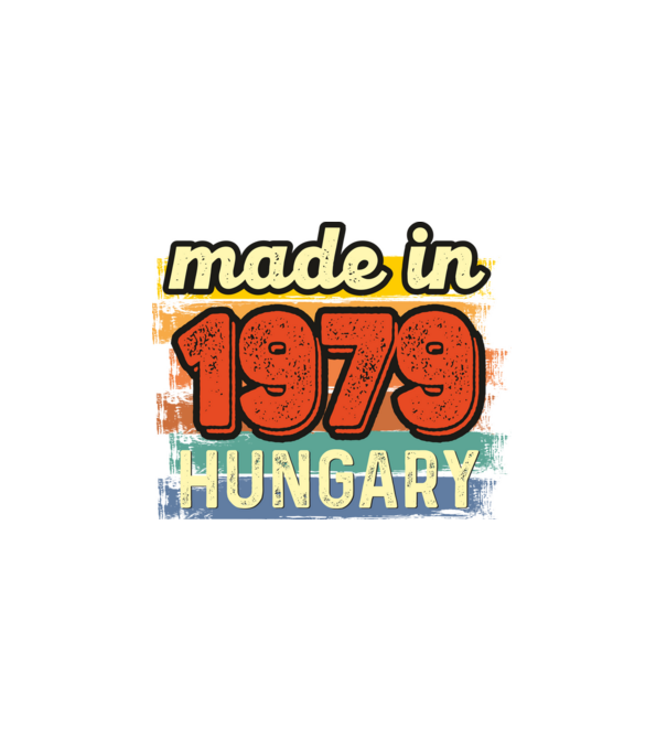 made in hungary felirat, retro évszám, grunge stílus, 1979 minta fehér pólón