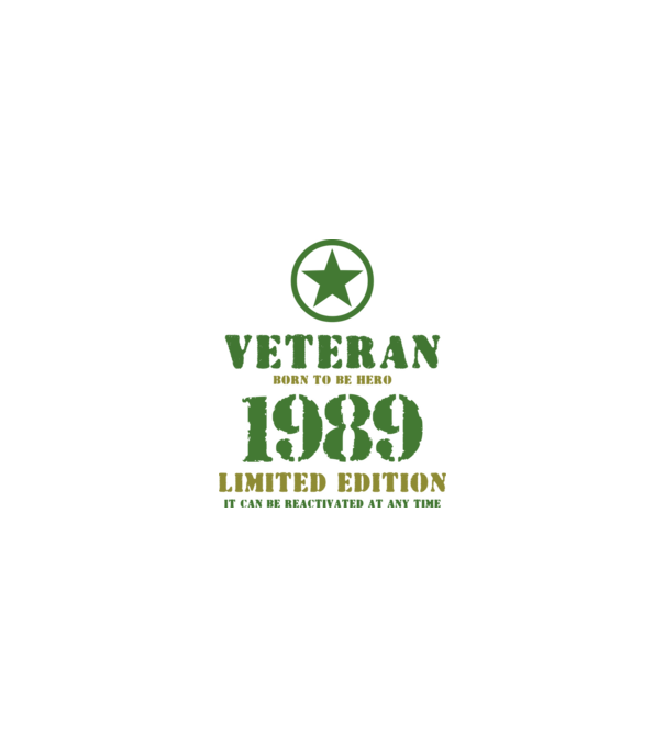 VETERAN, BORN TO BE HERO, SZÜLETÉSNAPI ÉVSZÁM FELIRATTAL 1989 minta homokszín pólón