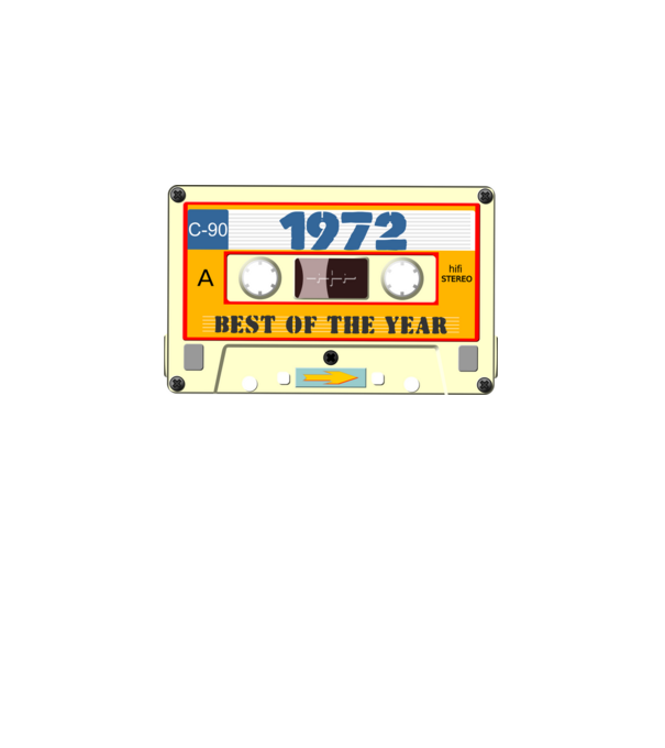 retro születésnapi audio kazetta, magnókazetta, best of the year 1972 minta fekete pólón