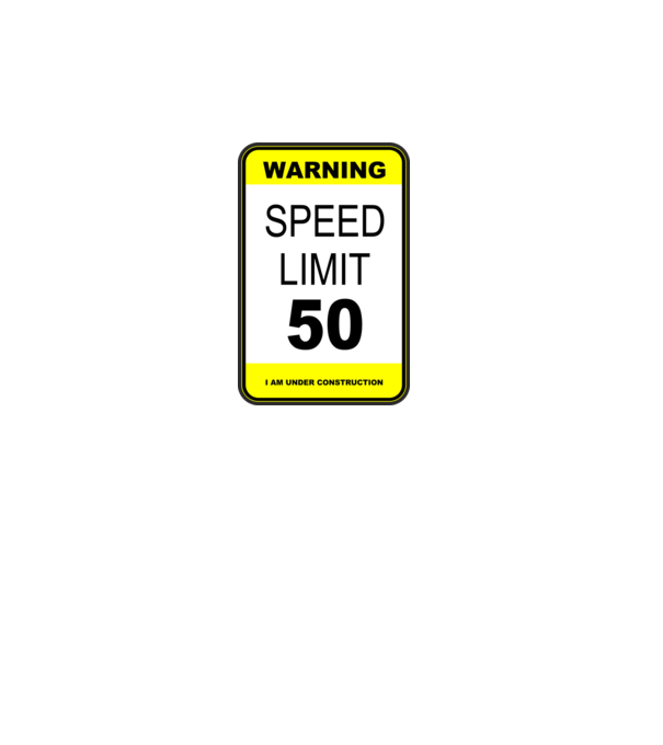 warning speed limit 50 , under construction minta fekete pólón