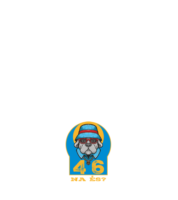 na és 46 éves születésnap, cool kutya sapkában minta sötétkék pólón