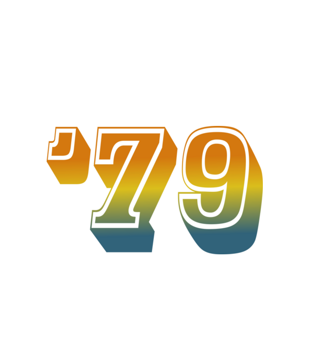 retro stílusú dátum, évszám, rövidített születésnapi dátum '79, 1979 minta fehér pólón