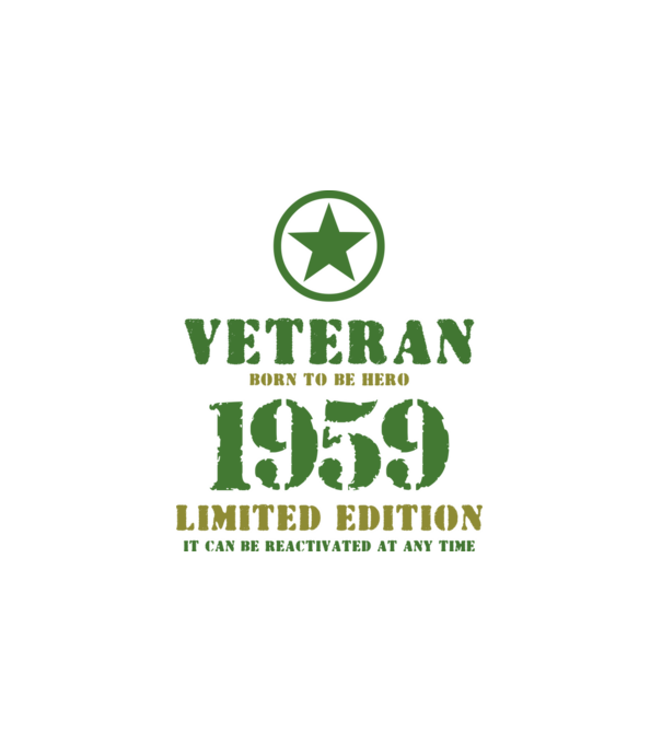 VETERAN, BORN TO BE HERO, SZÜLETÉSNAPI ÉVSZÁM FELIRATTAL 1959 minta fehér pólón