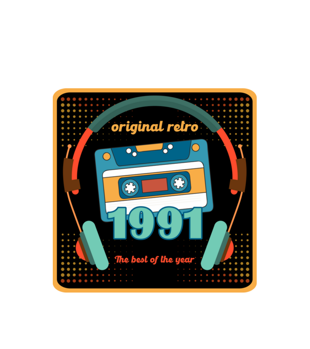 original retro audió kazetta, füles, régi magnókazetta évszámmal. 1991 minta fehér pólón
