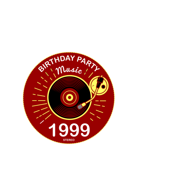 BIRTHDAY PARTY MUSIC, BAKELIT LEMEZJÁTSZÓ 1999 STEREO minta fekete pólón