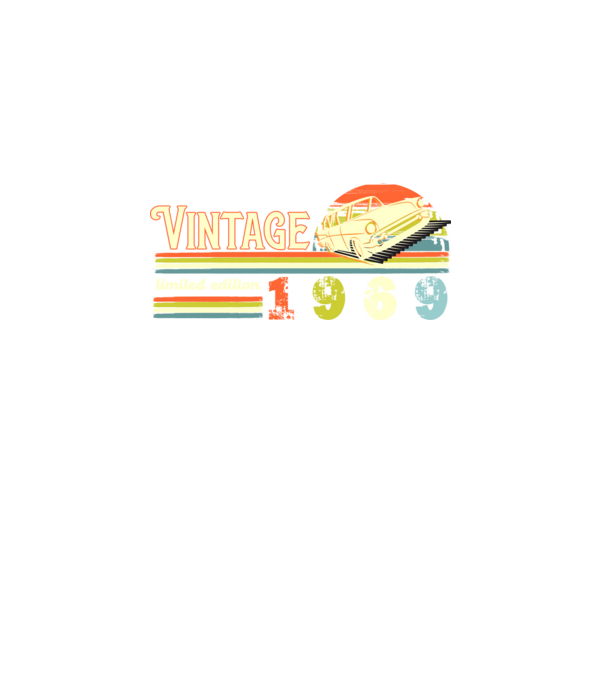 vintage, limited edidtion, retro születésnapi felirat, évszám veterán autóval, 1969 minta fekete pólón