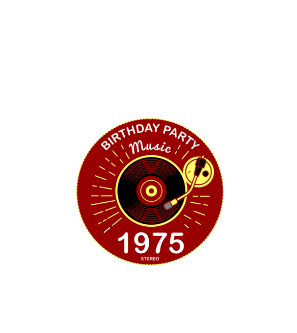 BIRTHDAY PARTY MUSIC, BAKELIT LEMEZJÁTSZÓ 1975 STEREO minta fekete pólón