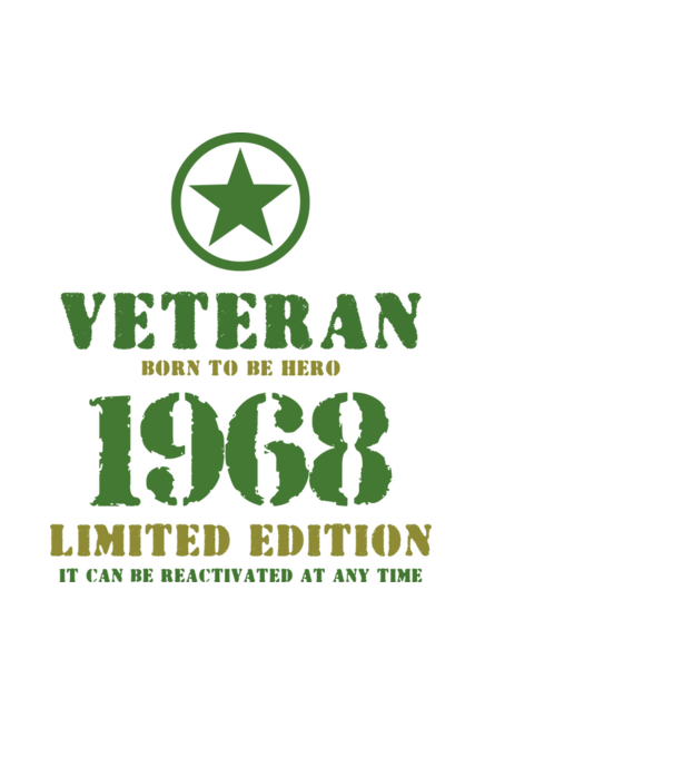 VETERAN, BORN TO BE HERO, SZÜLETÉSNAPI ÉVSZÁM FELIRATTAL 1968 minta fekete pólón