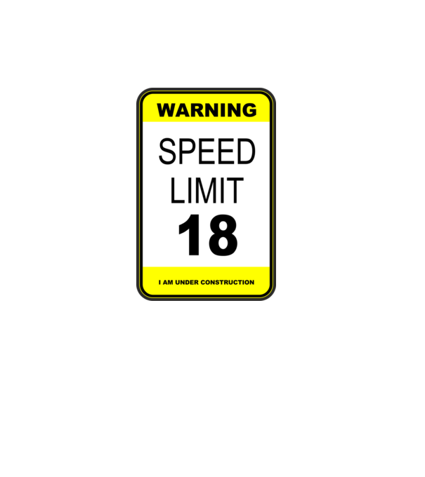 warning speed limit 18, under construction minta fekete pólón