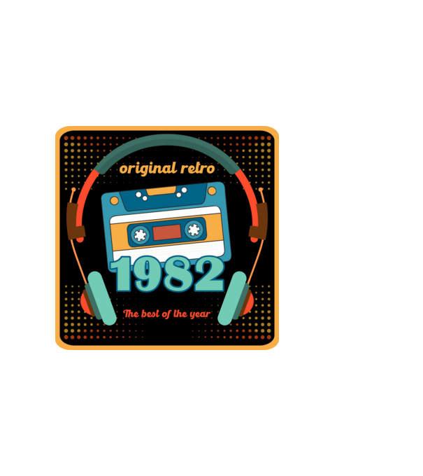 original retro audió kazetta, füles, régi magnókazetta évszámmal. 1982 minta fehér pólón