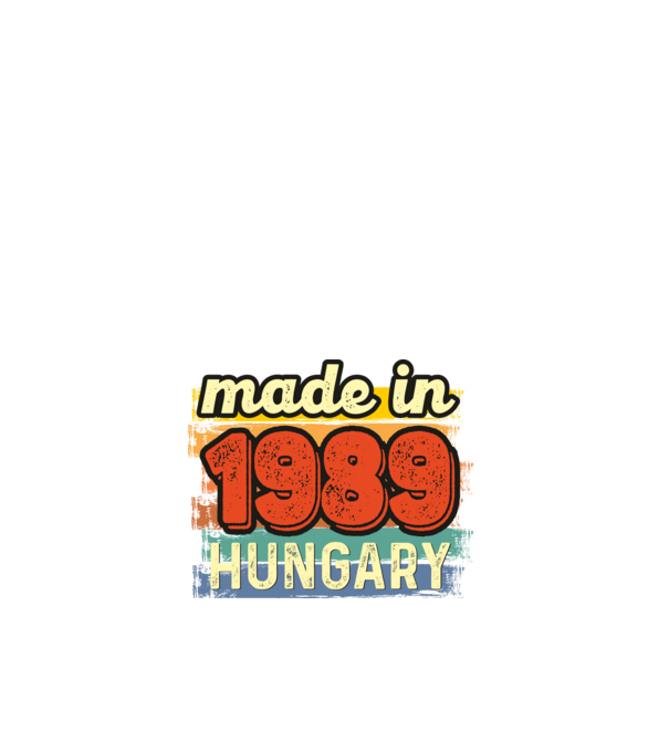 made in hungary felirat, retro évszám, grunge stílus, 1989 minta fehér pólón