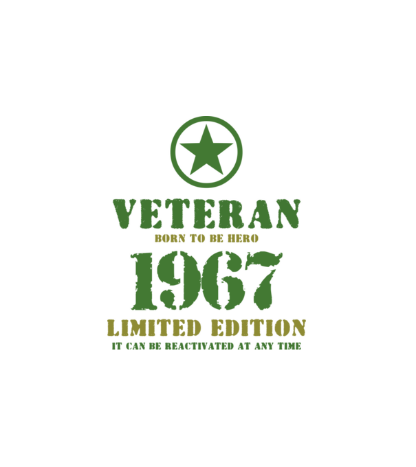VETERAN, BORN TO BE HERO, SZÜLETÉSNAPI ÉVSZÁM FELIRATTAL 1967 minta fehér pólón