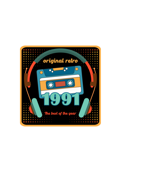original retro audió kazetta, füles, régi magnókazetta évszámmal. 1991 minta fehér pólón