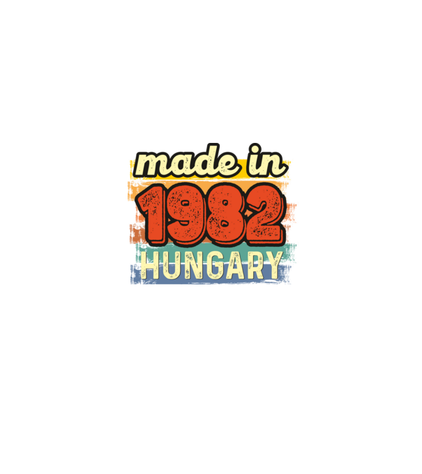 made in hungary felirat, retro évszám, grunge stílus, 1982 minta homokszín pólón