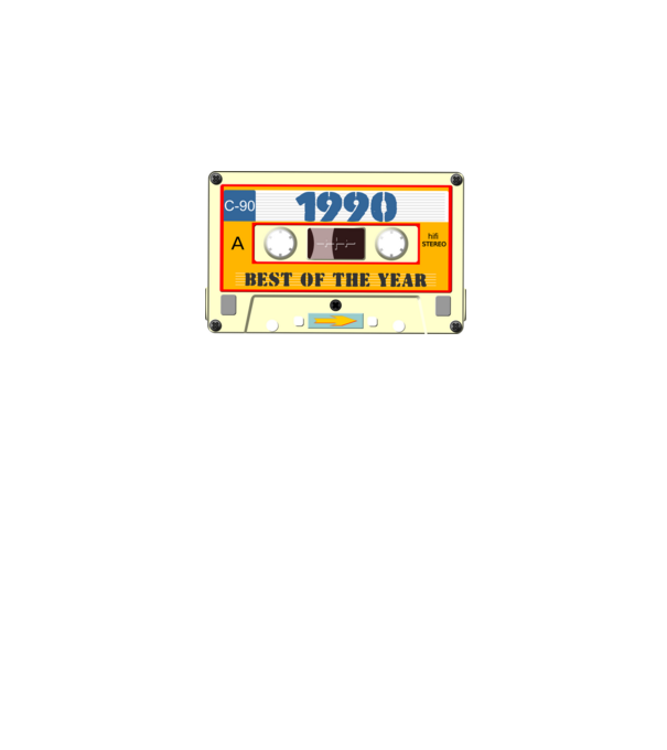 retro születésnapi audio kazetta, magnókazetta, best of the year 1990 minta fekete pólón