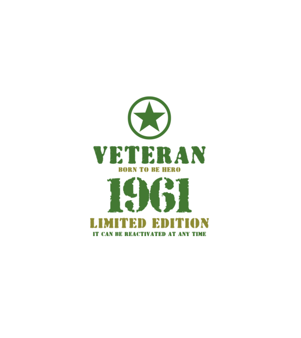 VETERAN, BORN TO BE HERO, SZÜLETÉSNAPI ÉVSZÁM FELIRATTAL 1961 minta fekete pólón