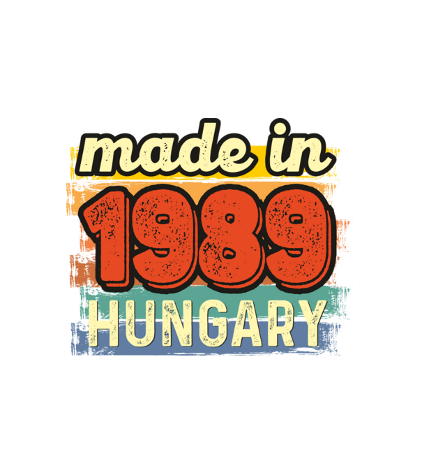 made in hungary felirat, retro évszám, grunge stílus, 1989 minta fehér pólón