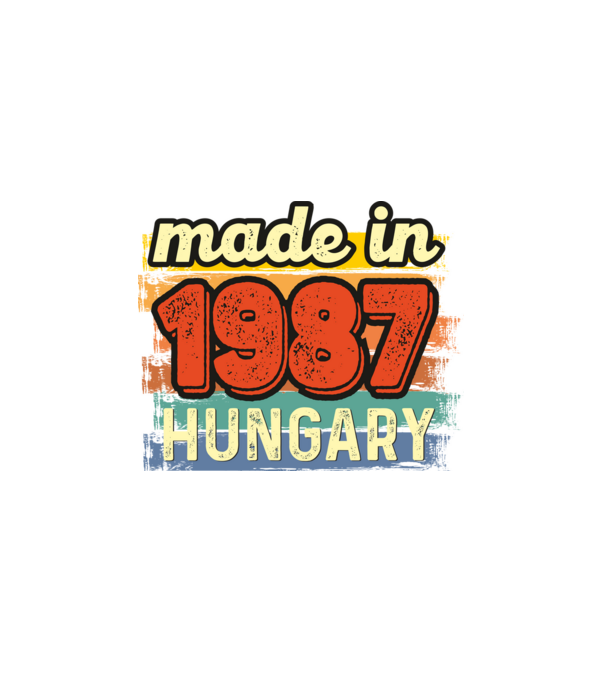 made in hungary felirat, retro évszám, grunge stílus, 1987 minta fehér pólón