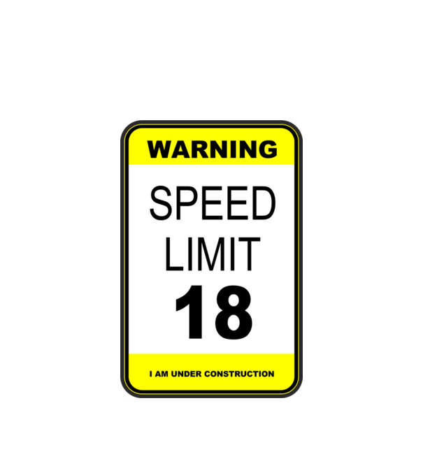 warning speed limit 18, under construction minta fehér pólón